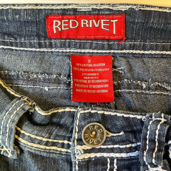 Red Rivet Women Jeans size 9 Blue Straight Leg Slim Fit Low Rise Stretch - Picture 8 of 11